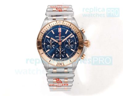 BLS Factory Clone Breitling Chronomat B01 Rose Gold Blue Watch